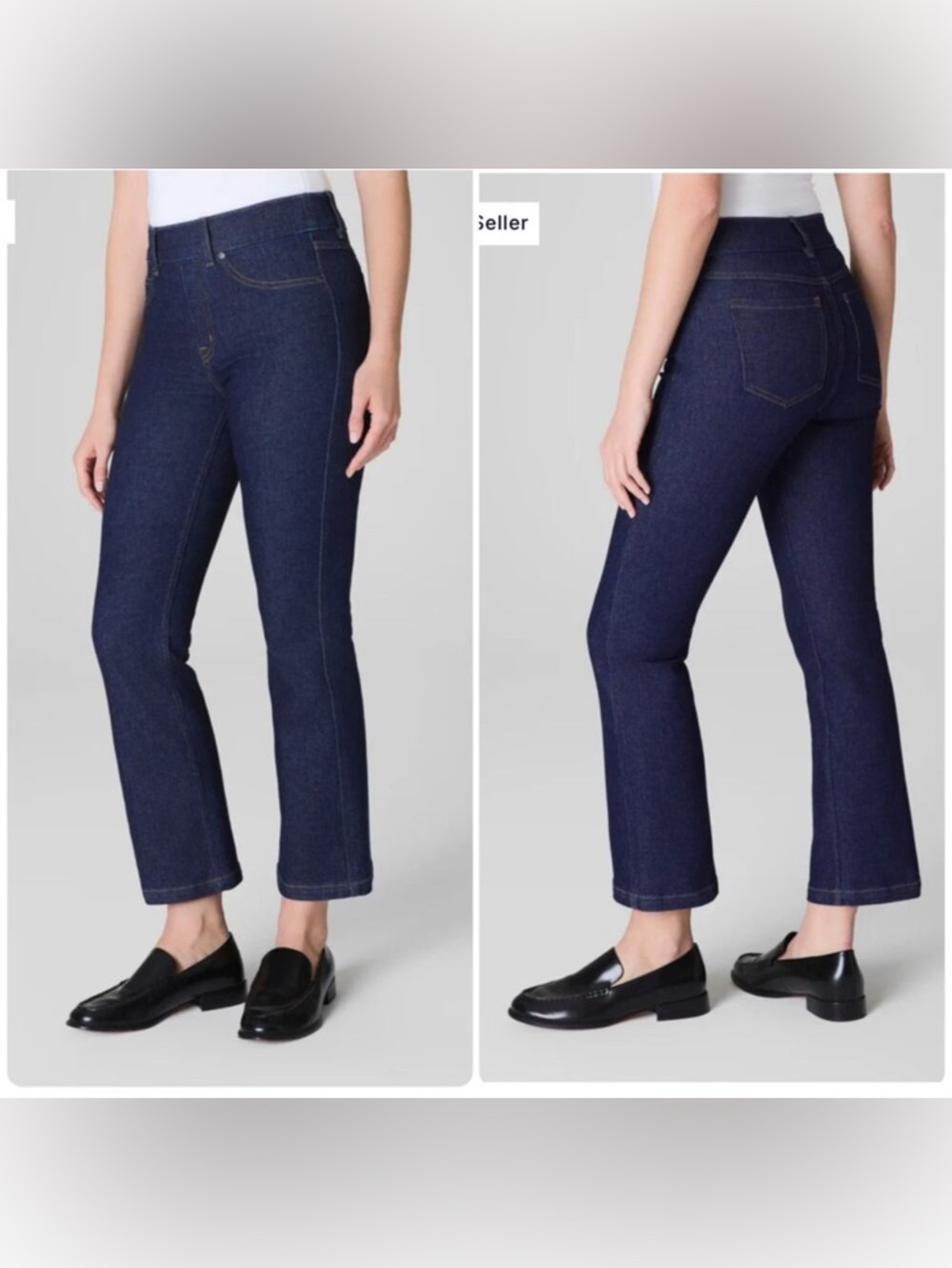 SPANX Kick Flare Jeans Medium Raw Indigo Dark Wash Shaping Pull On Denim